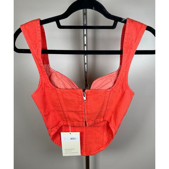Mara Hoffman Milla Cropped Denim Poppy Orange Top Size 00 - Picture 6 of 7